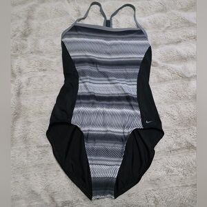 XL Nike Women's Striped Black and Gray One Piece Swimsuit